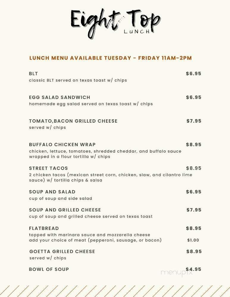 Eight Top Grill - Guilford, IN menu_pic