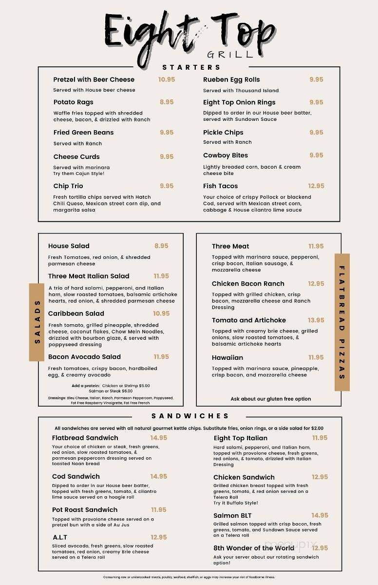 Eight Top Grill - Guilford, IN menu_pic