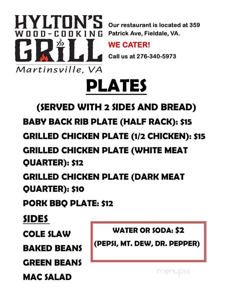 Hylton's Grill - Martinsville, VA menu_pic