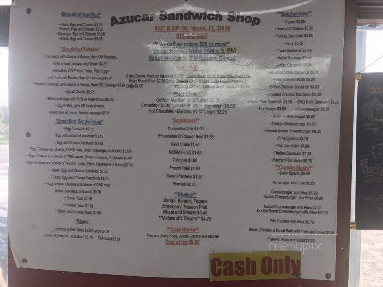 Azucar Sandwich Shop - Tampa, FL menu_pic