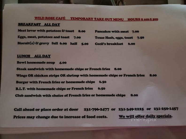 Wild Rose Cafe - Big Rapids, MI menu_pic
