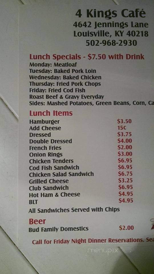 Tims Four Kings Cafe - Louisville, KY menu_pic
