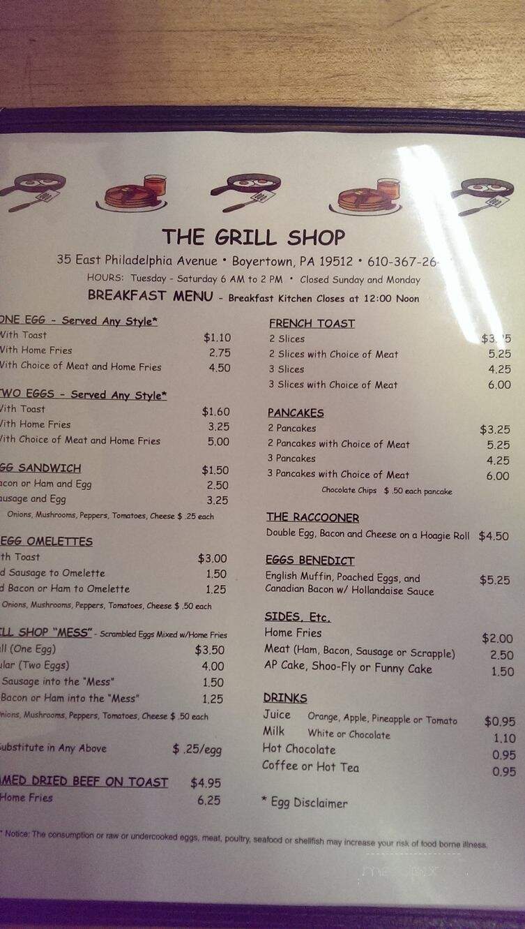 Grill Shop - Boyertown, PA menu_pic