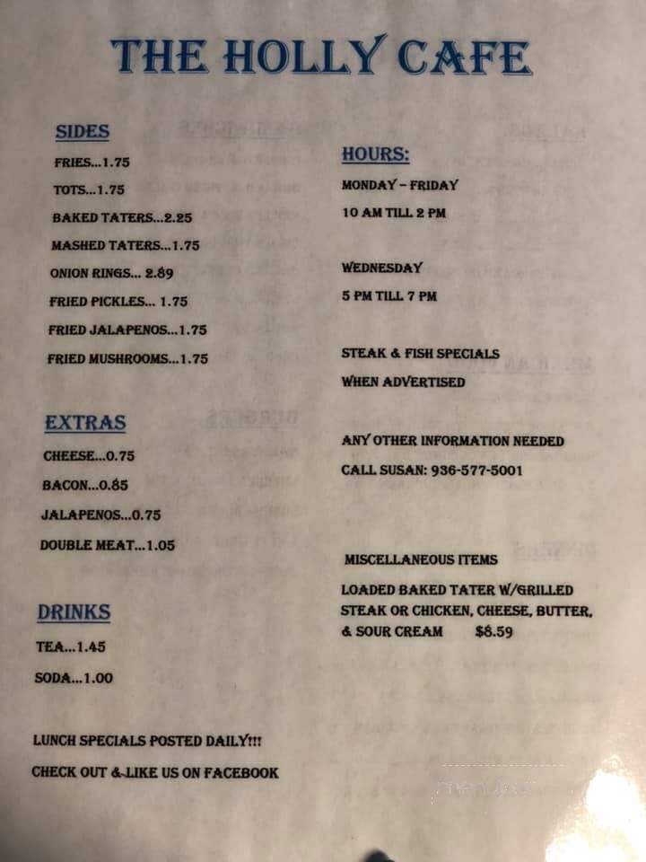 Holly Cafe - Lovelady, TX menu_pic