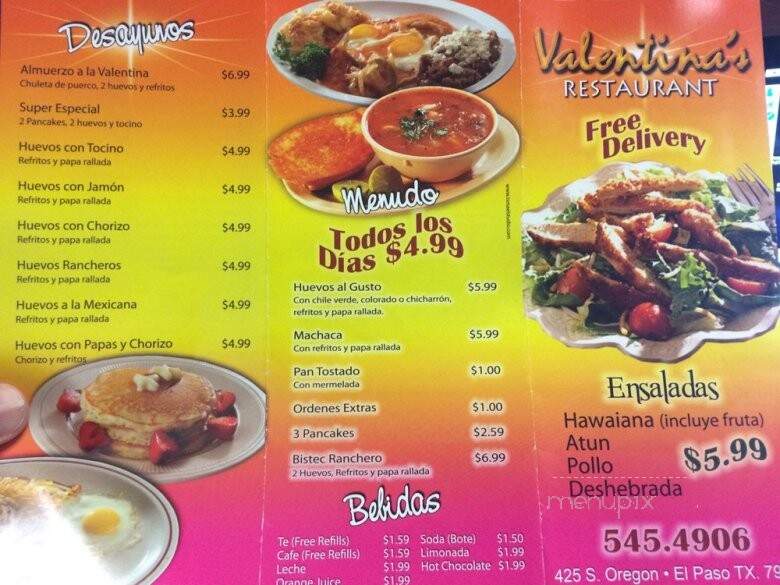 Valentina's Restaurant - El Paso, TX menu_pic
