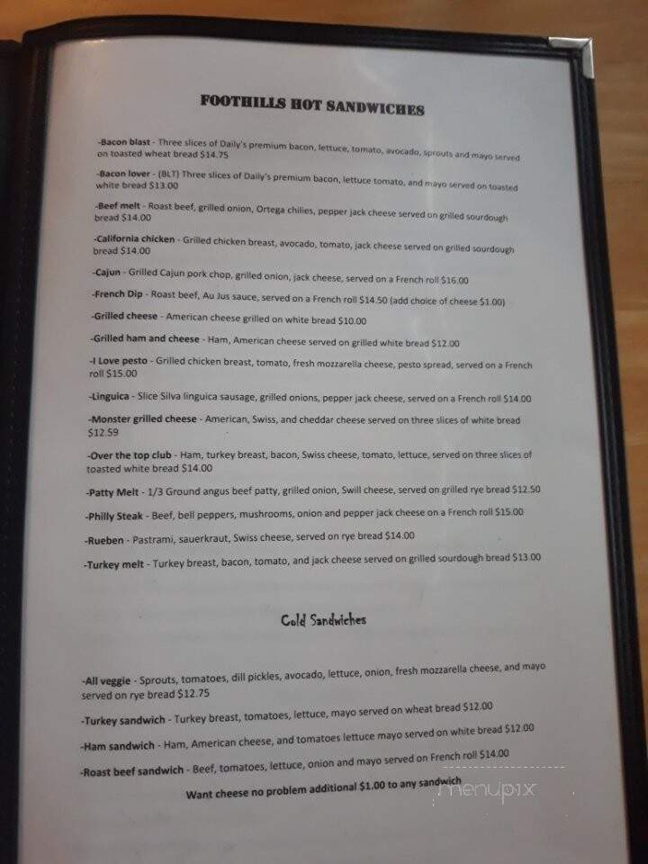 Foothill Cafe - Sonora, CA menu_pic
