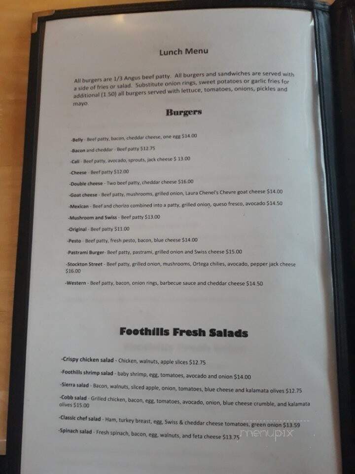 Foothill Cafe - Sonora, CA menu_pic
