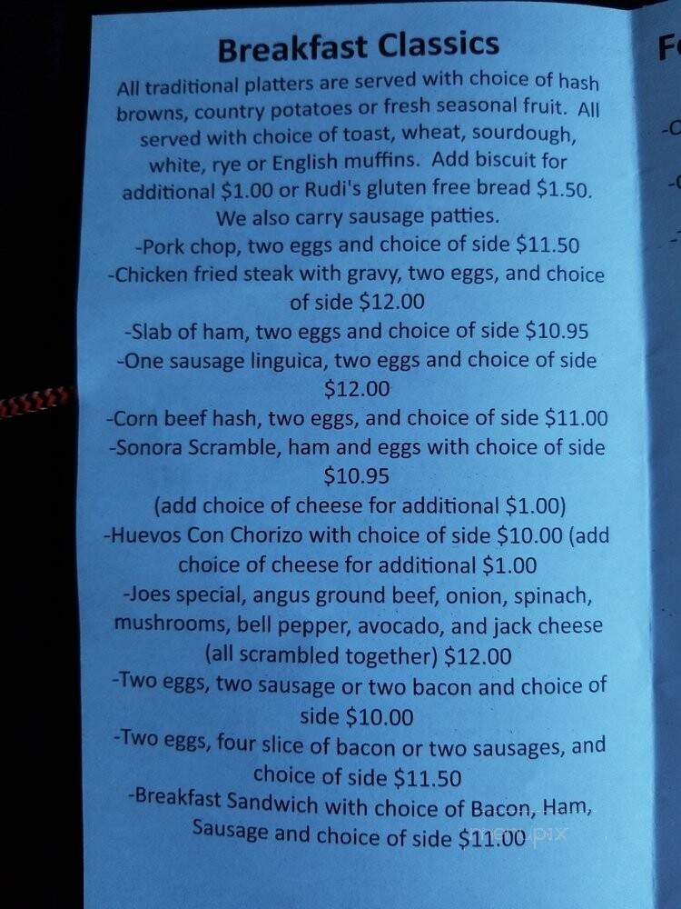 Foothill Cafe - Sonora, CA menu_pic