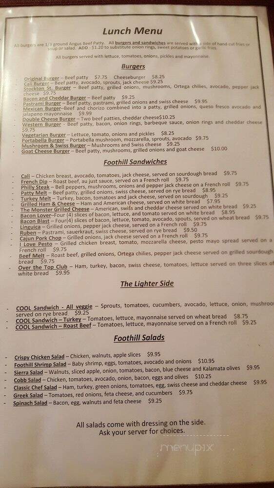 Foothill Cafe - Sonora, CA menu_pic