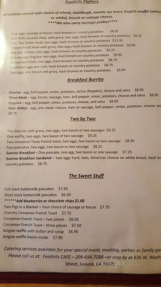 Foothill Cafe - Sonora, CA menu_pic