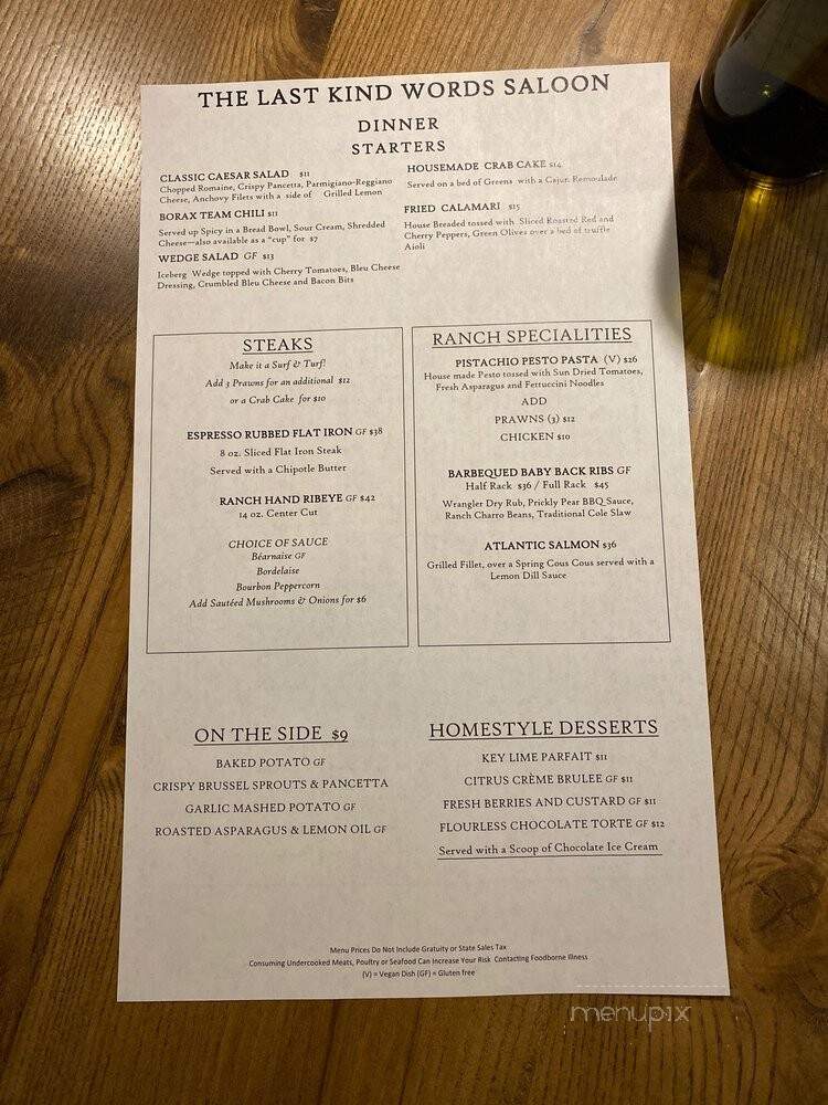Furnace Creek Steakhouse - Furnace Creek, CA menu_pic
