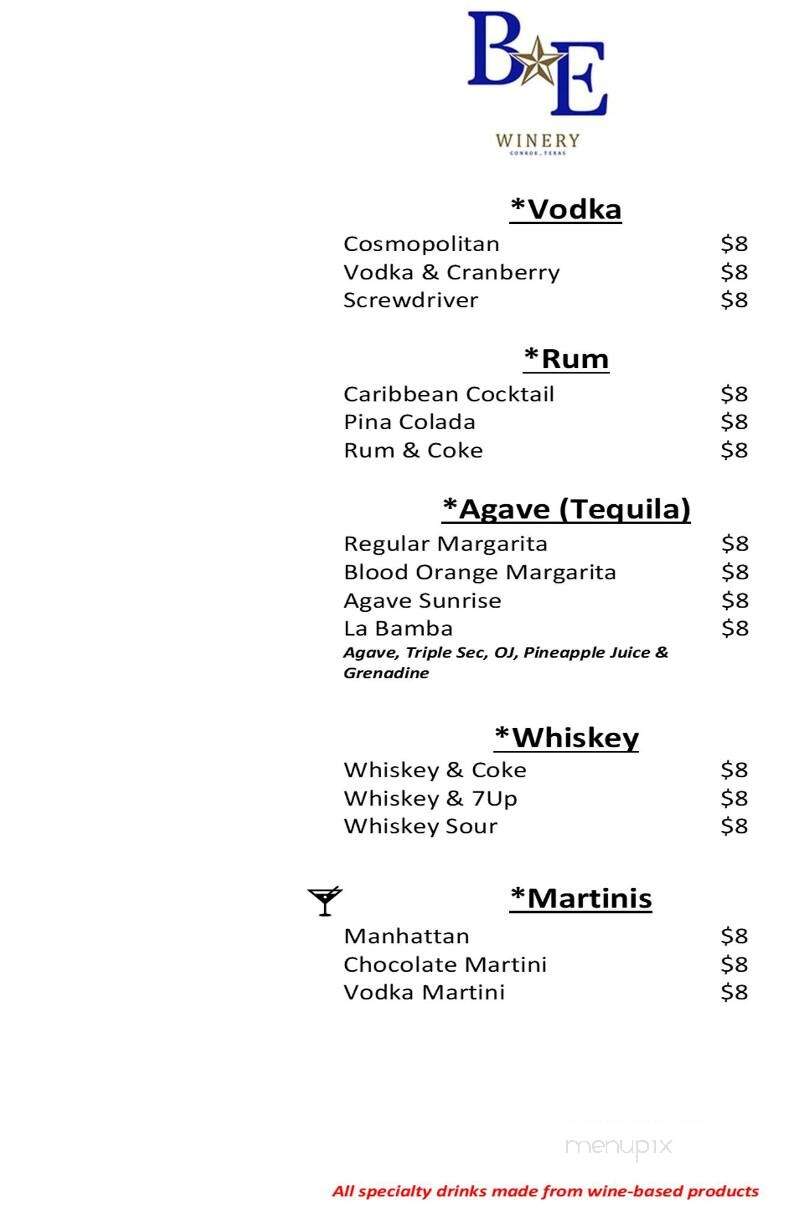 Blue Epiphany Vineyards - Conroe, TX menu_pic