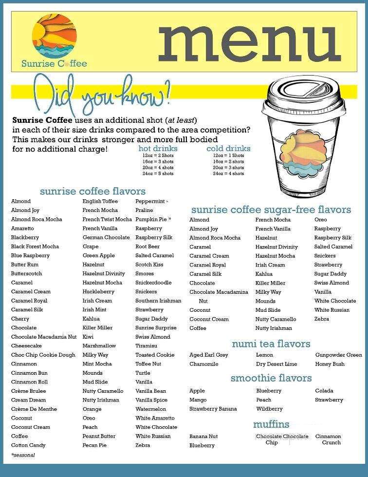 Sunrise Coffee - Yankton, SD menu_pic