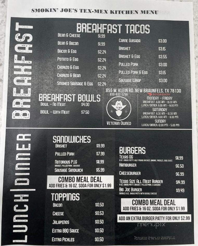 Smokin Joe's Tex-Mex Kitchen - New Braunfels, TX menu_pic