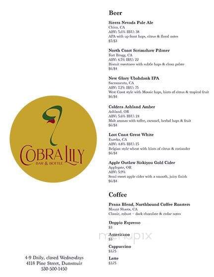 Cobra Lily Bar & Bottle - Dunsmuir, CA menu_pic
