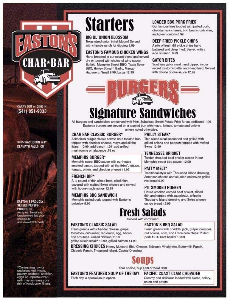 Easton's Char Bar - Klamath Falls, OR menu_pic