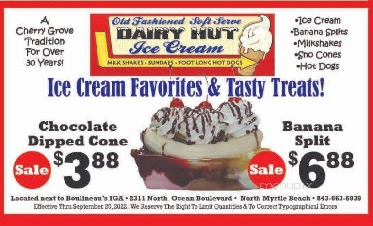 The Dairy Hut - North Myrtle Beach, SC menu_pic