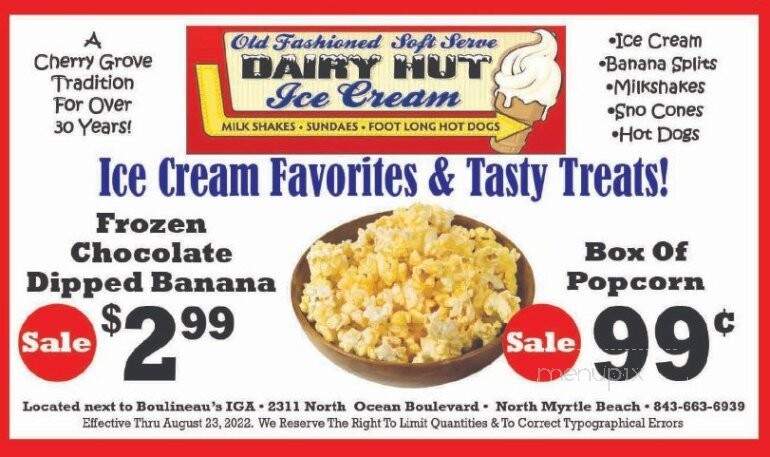 The Dairy Hut - North Myrtle Beach, SC menu_pic