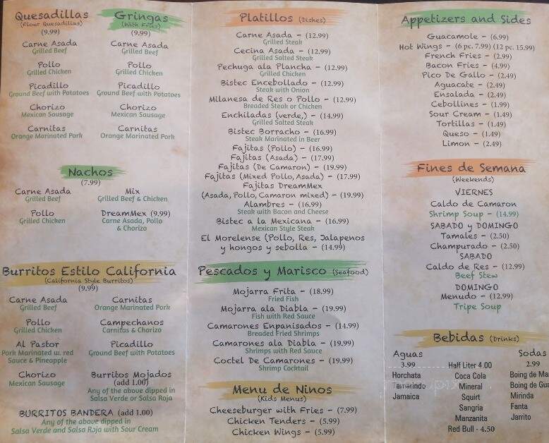 DreamMex Mexican Restaurant & Bar - Scranton, PA menu_pic