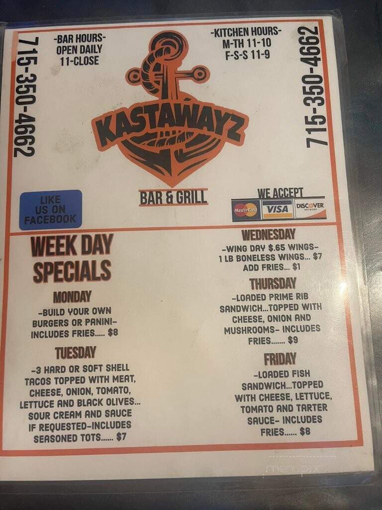 Kastawayz - Antigo, WI menu_pic