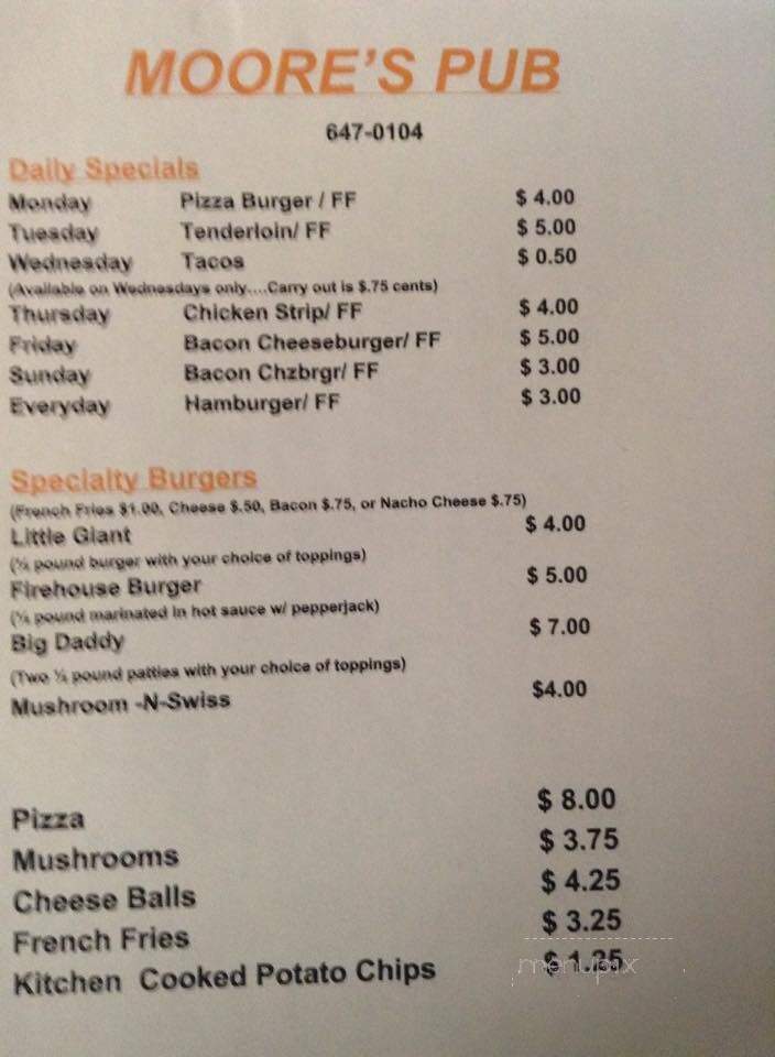 Moore's Pub - Canton, IL menu_pic
