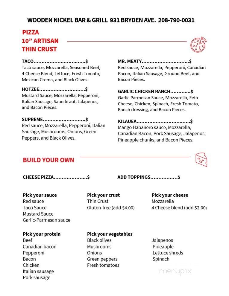 Wooden Nickle - Lewiston, ID menu_pic