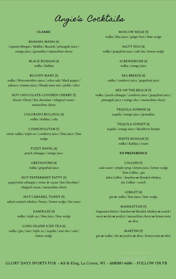 Snicks Sportsman Bar - Monona, WI menu_pic