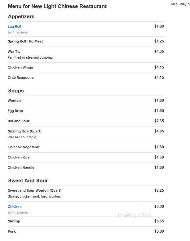 New Light Chinese Restaurant - Clinton Township, MI menu_pic