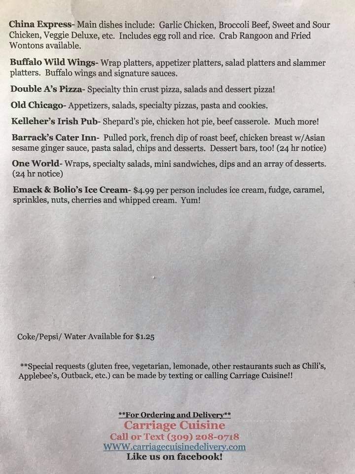 Carriage Cuisine - Peoria Heights, IL menu_pic