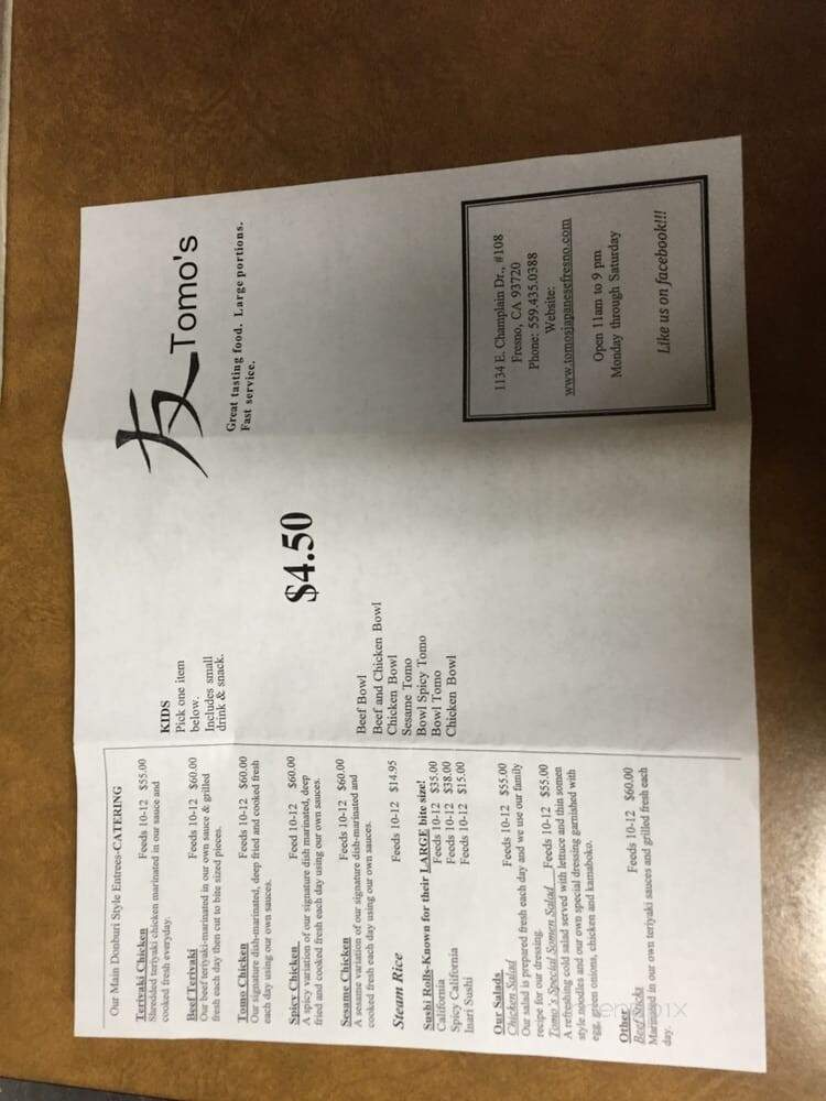 Tomodachi Japanese Grill - Fresno, CA menu_pic