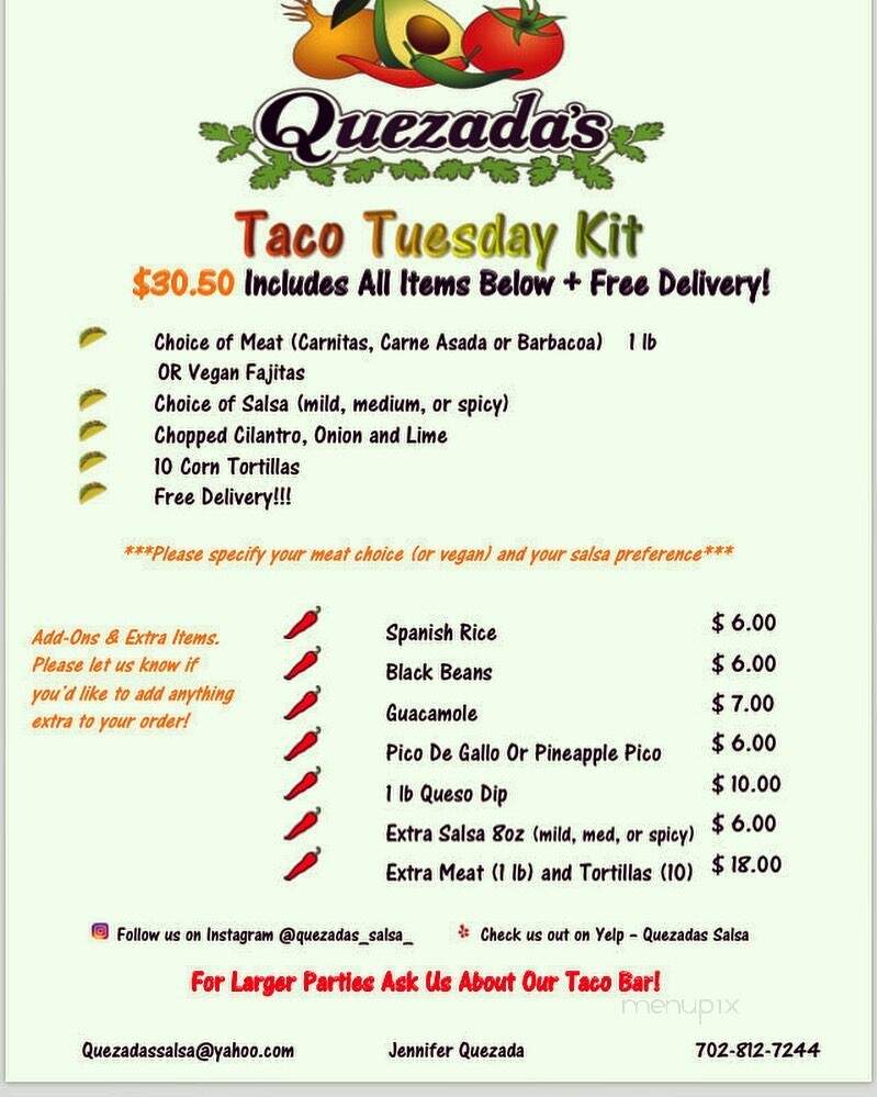 Quezada's Salsa - Kapolei, HI menu_pic