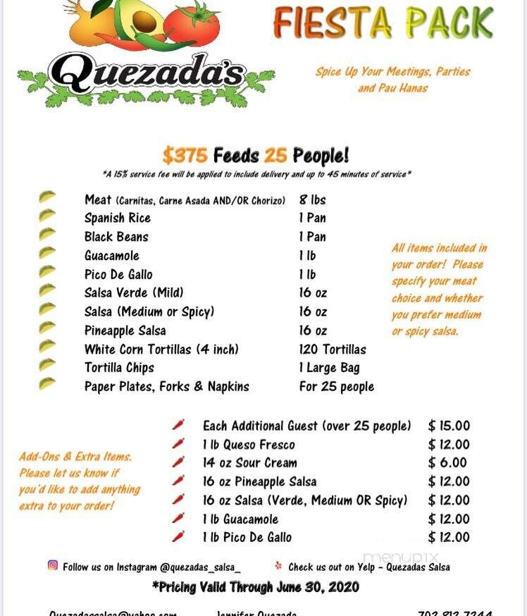 Quezada's Salsa - Kapolei, HI menu_pic