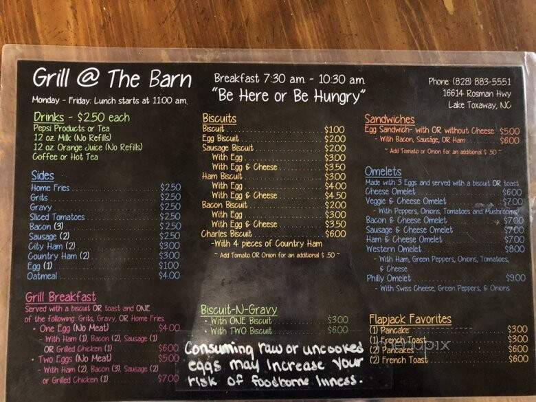 Grill at the Barn - Lake Toxaway, NC menu_pic