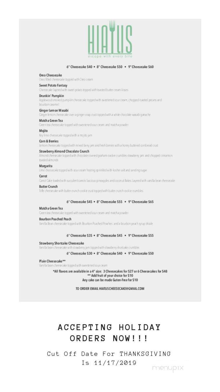 Hiatus Cheesecake - Baltimore, MD menu_pic
