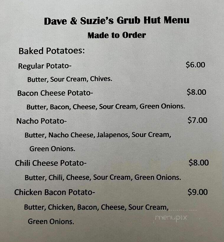 Dave & Suzie's Grub Hut - Crescent City, CA menu_pic