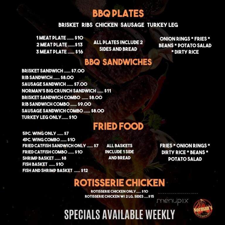 Norman's Barbeque & Grill - Northside, TX menu_pic
