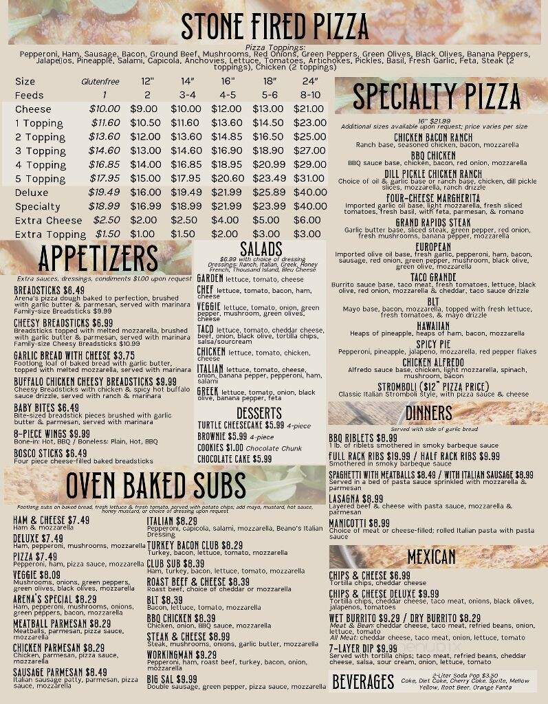 Arena's Pizza - Martin, MI menu_pic