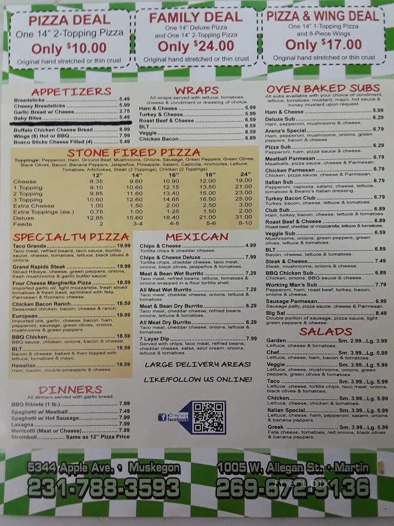 Arena's Pizza - Martin, MI menu_pic