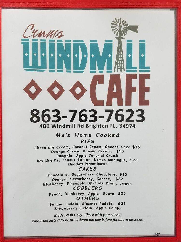 Crums Windmill Cafe - Okeechobee, FL menu_pic