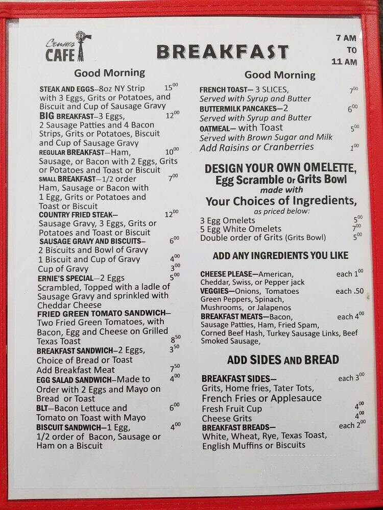 Crums Windmill Cafe - Okeechobee, FL menu_pic