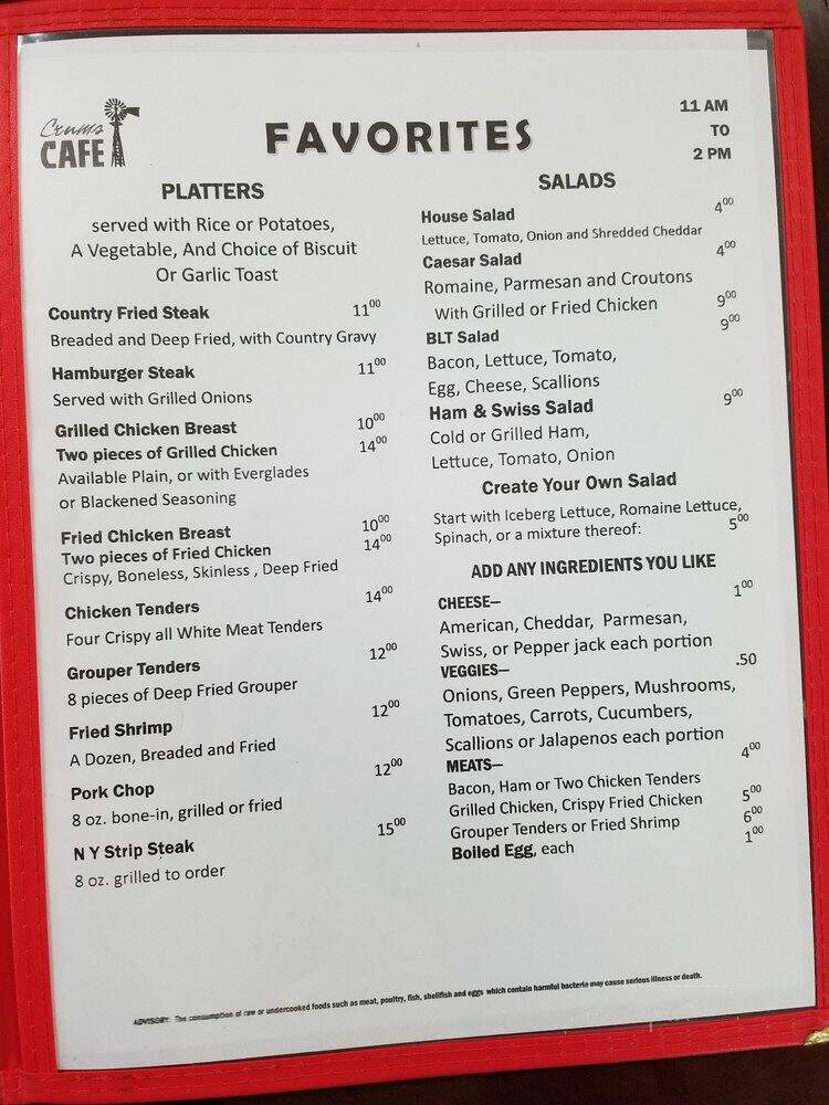 Crums Windmill Cafe - Okeechobee, FL menu_pic