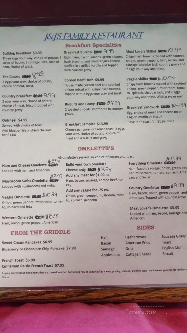 J & J's Family Restaurant - Yale, MI menu_pic