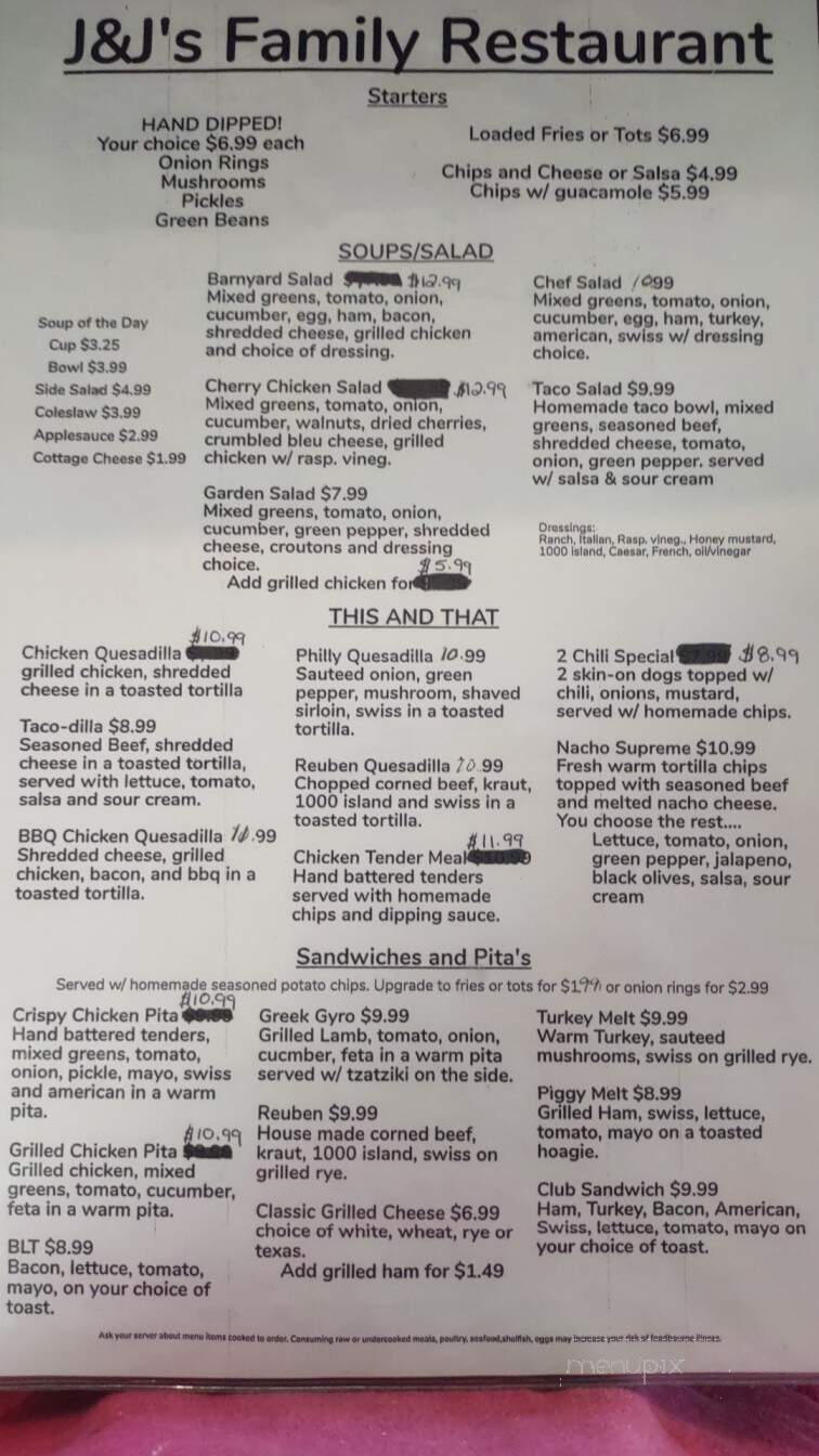 J & J's Family Restaurant - Yale, MI menu_pic