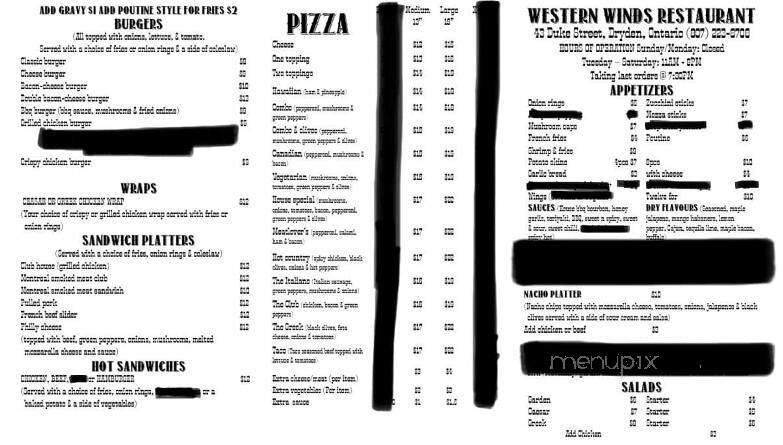 Western Winds Restaurant - Dryden, ON menu_pic
