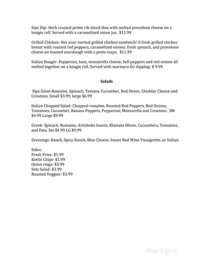 Sips Bar and Restaurant - Branson, MO menu_pic