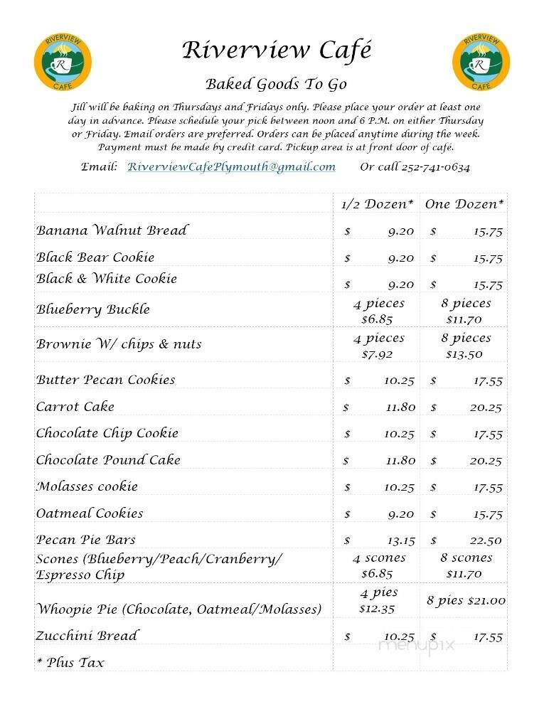Riverview Cafe - Plymouth, NC menu_pic