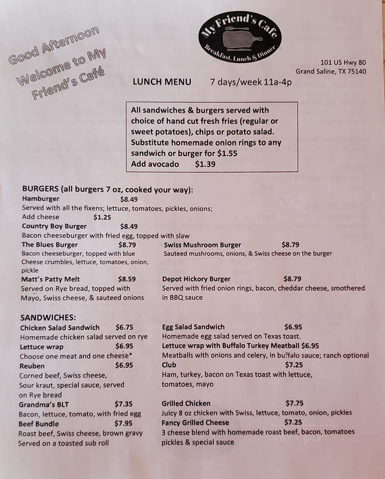 My Friends Cafe - Grand Saline, TX menu_pic