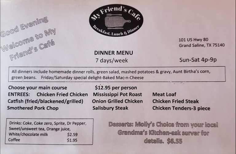 My Friends Cafe - Grand Saline, TX menu_pic