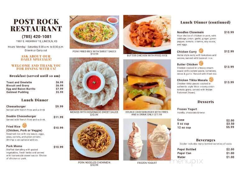 Post Rock Restaurant - Lincoln, KS menu_pic