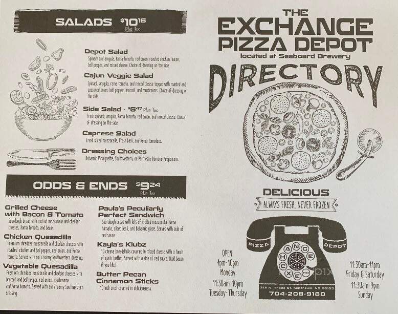 Exchange Pizza Depot @ 6 Grogs Indian Trail - Indian Trail, NC menu_pic